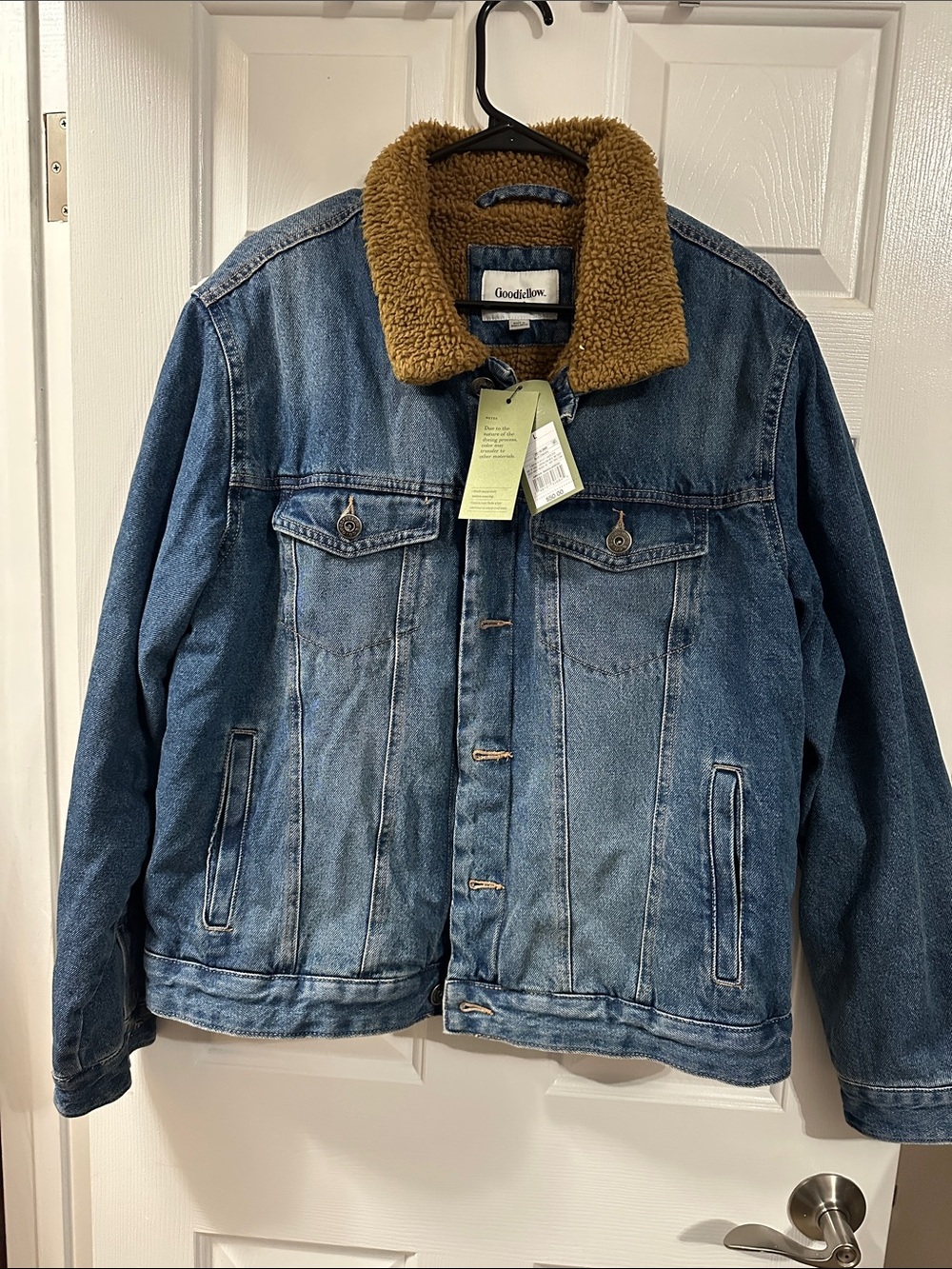 Goodfellow & Co Blue Denim Jacket with Brown Sherpa Collar